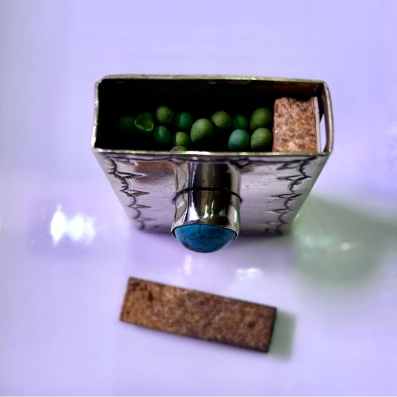 Hand Stamped Silver and Turquoise Matchbox Holder. Designed by Jason Lenox - Picture 3 of 10